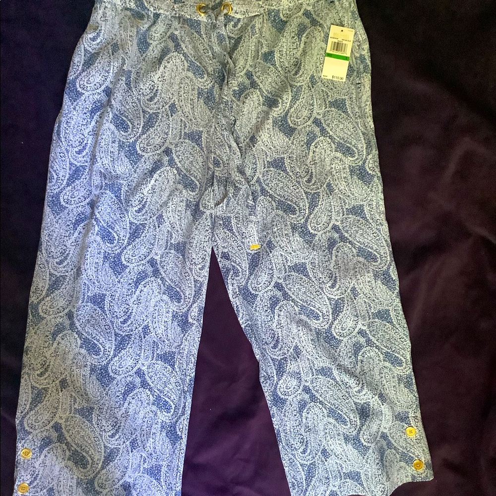 Michael Kors Paisley Drawstring Wide Leg Pant